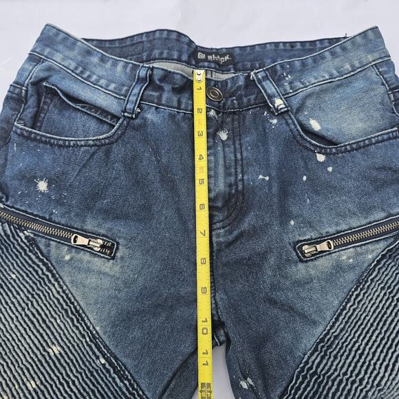 CJ Black Premium Mens Blue Denim Paint Ribbed Skinny Biker Jeans Fit 32x32 - Picture 8 of 14